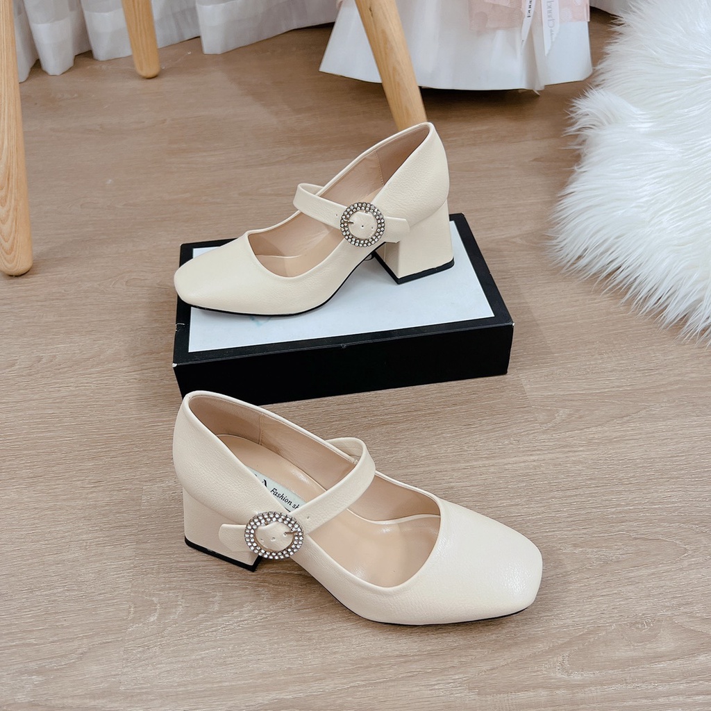 Giày Cao Gót Nữ 5 Phân Thiết Kế Khóa Đá Tròn Phong Cánh Lên Chân Tôn Dáng Chuẩn Fom Hàng Loại 1 Size 35 - 39