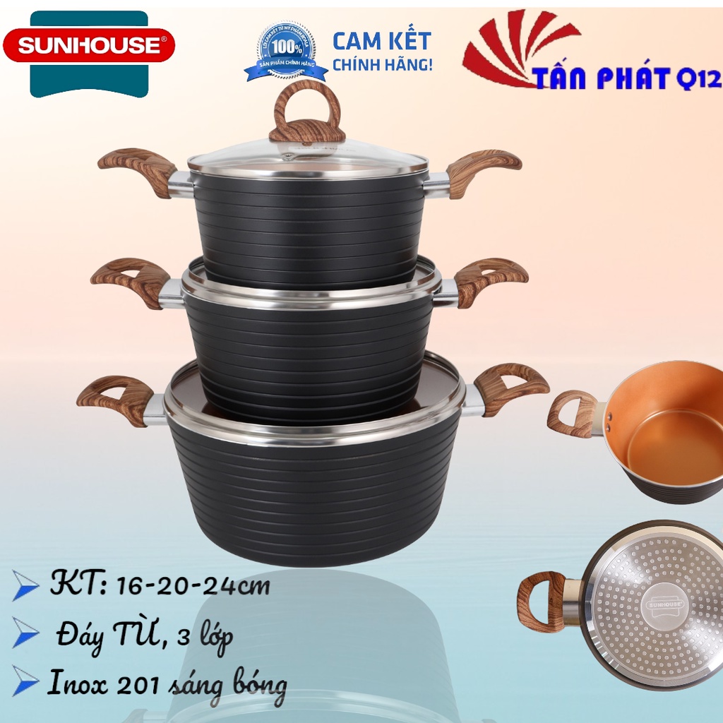 Bộ nồi Ceramic Đáy Từ SUNHOUSE 2003MCA CÓ TÁCH LẺ 1 HOẶC 2 NỒI