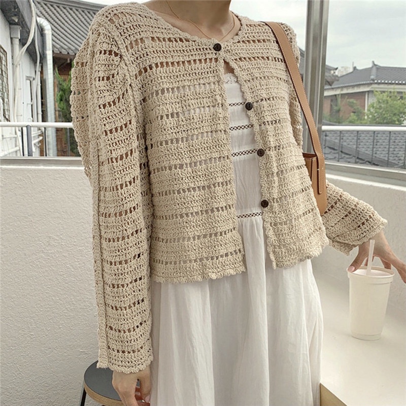 Áo dệt kim SUXI thiết kế khoét lỗ phong cách Hàn Quốc thời trang chống nắng mùa hè cho nữ