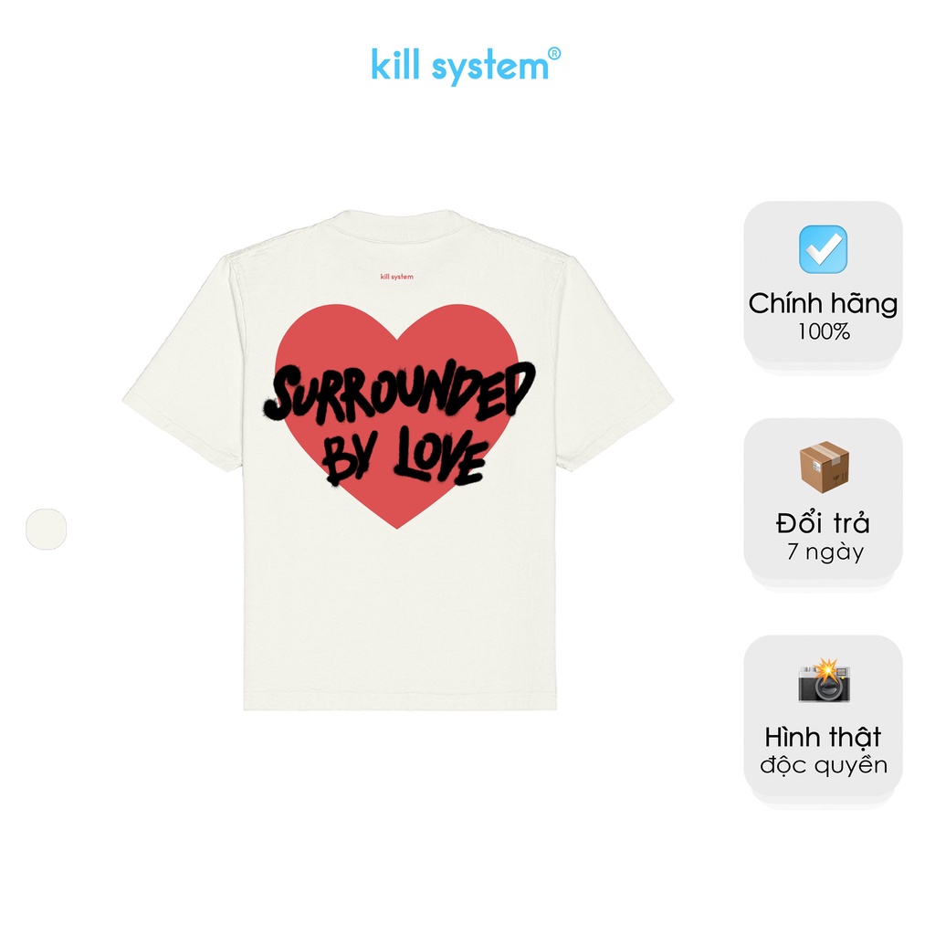 Áo thun Killsystem form rộng màu kem Feeling Love oversize nam nữ t-shirt