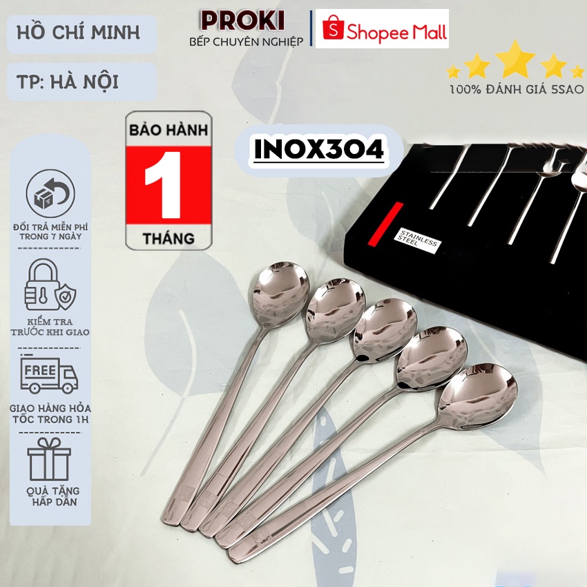 Hộp 5 thìa muỗng inox Proki bền đẹp tiện lợi có hợp đựng kèm ,Chất liệu Inox không gỉ, không bị thôi nhiễm kim loại