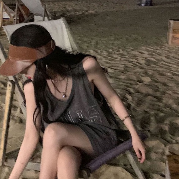 SUXI Áo Thun Dáng Dài Rộng Không Tay Thời Trang Mùa Hè Dành Cho Nữ