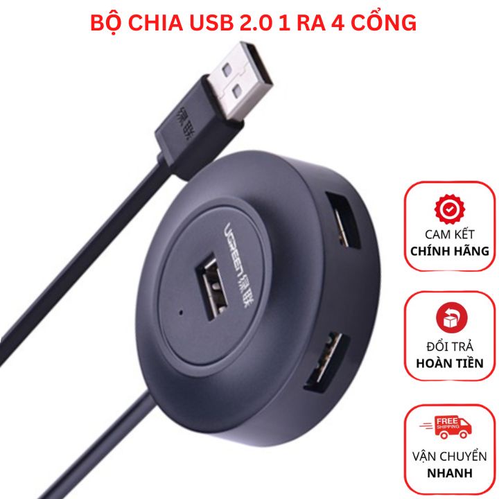 Bộ chia USB 2.0 1 ra 4 cổng dài 1m , bộ chia usb 4 cổng chính hãng