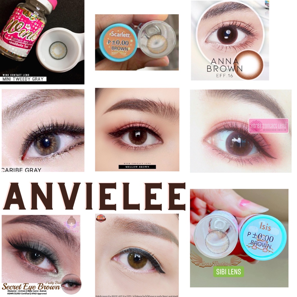 ảnh thật 50 lens không độ Xám-Gray brown-nâu Wink Sweety Plus Lollipop Pretty Doll kính áp tròng contact lens