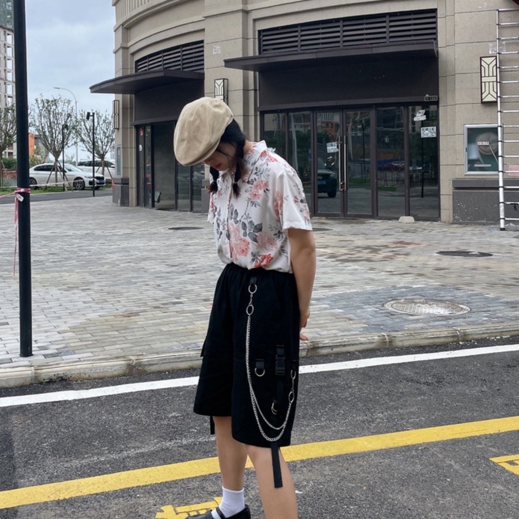 Quần Short Cạp Cao Form Rộng Unisex Phối Dây Phong Cách,Quần Thun Nam Nữ Phối Chỉ Nổi Chất Thun Hàn