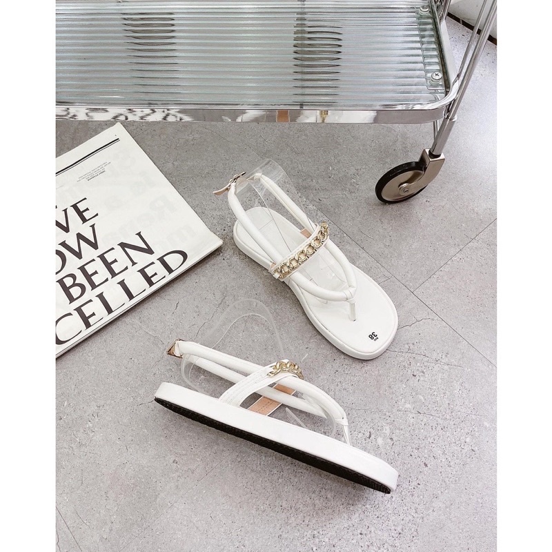 Giày sandal nữ kẹp xỏ ngón đế bánh mì 2p dây tròn quai xích ngang mẫu mới trend-BM xích