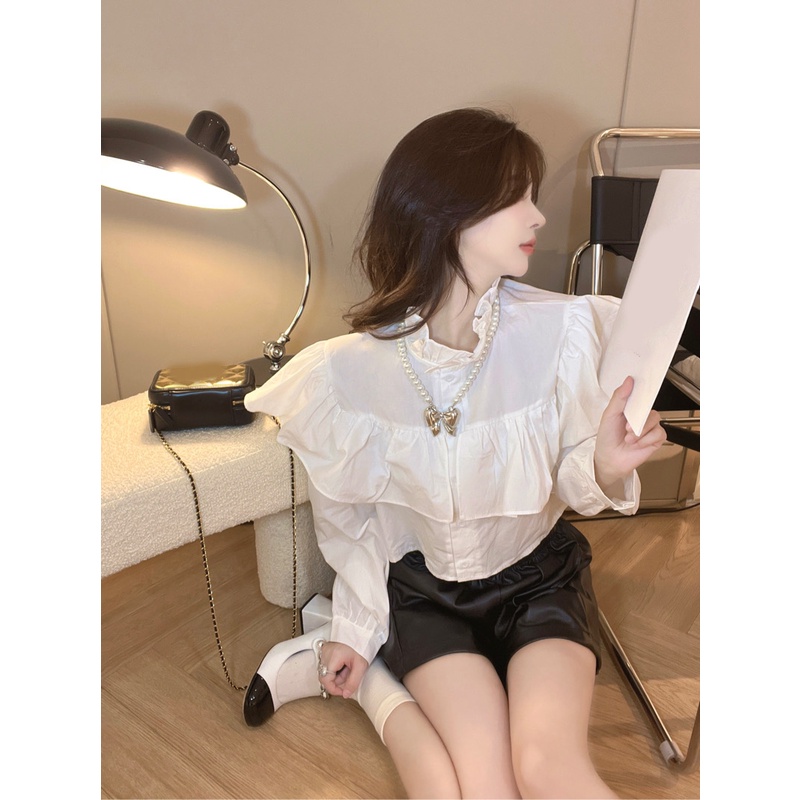 Áo Sơ Mi Tay Dài Rộng Cổ Thắt Dây Eo Cao Phong Cách Mới Dành Cho Nữ