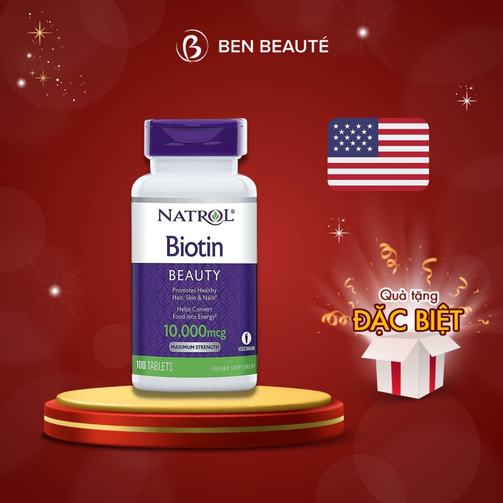 Viên Uống Hỗ Trợ Mọc Tóc Và Chống Rụng Tóc Natrol Biotin 10000mcg Hộp