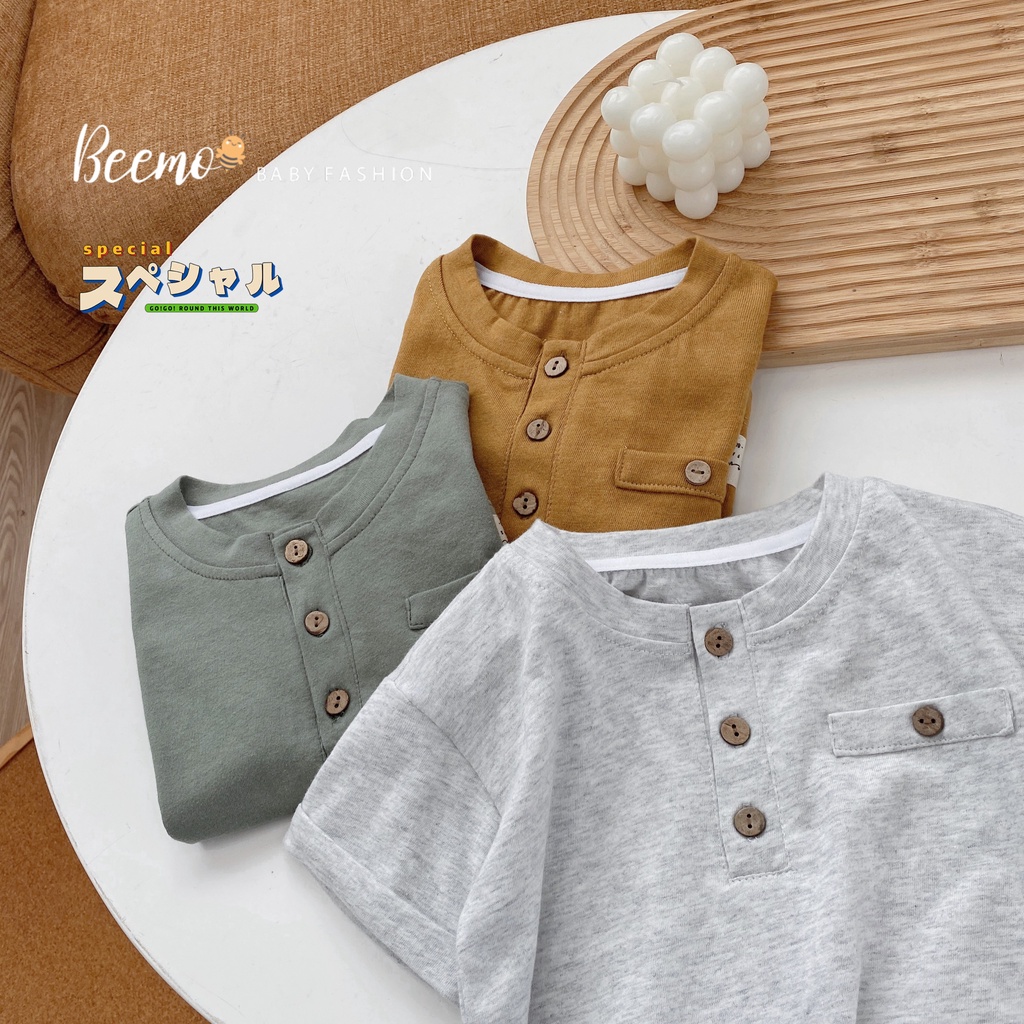 Áo phông đính cúc dừa cộc tay Beemo cho bé trai