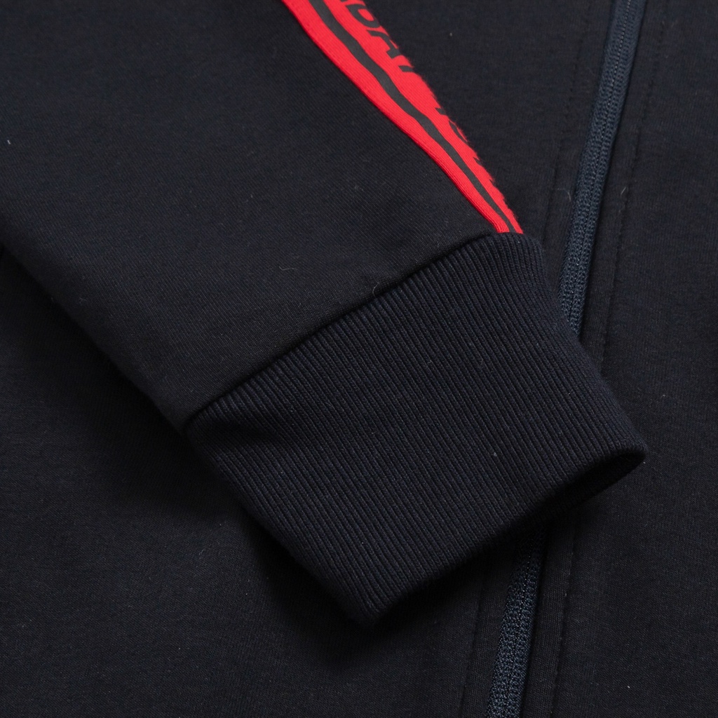 Áo hoodie thể thao nam mũ 2 lớp Umebay, vải đen phối sọc đỏ, cotton co giãn USS62A