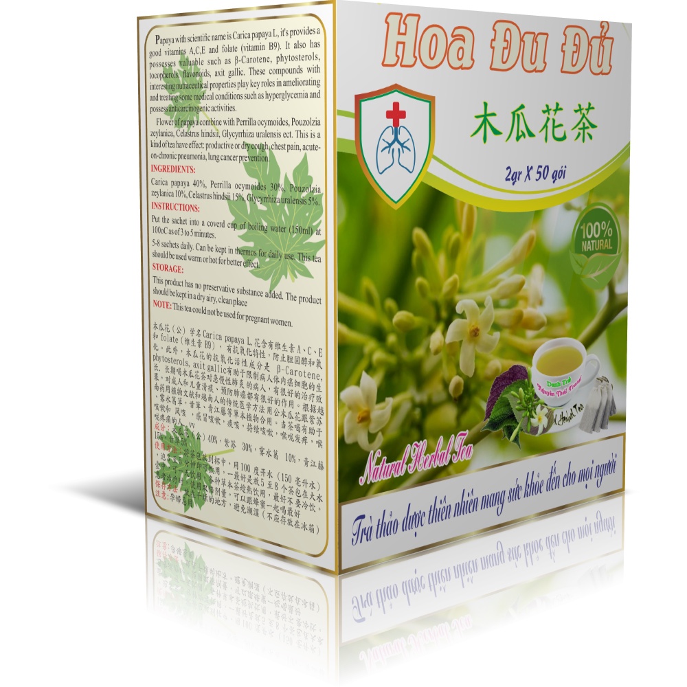 Trà Hoa Đu Đủ- Hỗ Trợ Ho Lâu Ngày, Viêm Phổi- Hộp 50 Túi Lọc X 2gr - Nguyên Thái Trang – Thảo Dược Thiên Nhiên