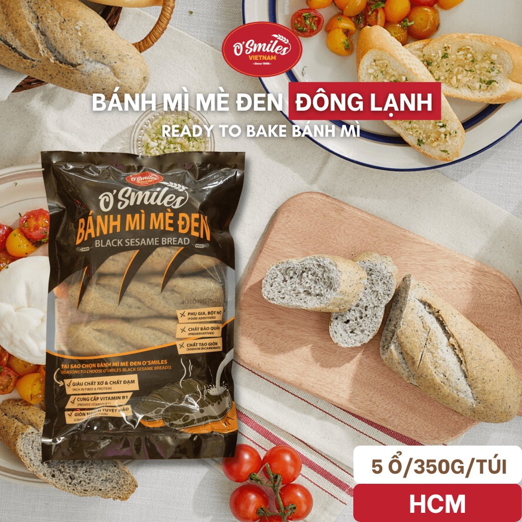 Bánh Mì Mè Đen Tươi Đông Lạnh O'Smiles 350g/túi/5 ổ