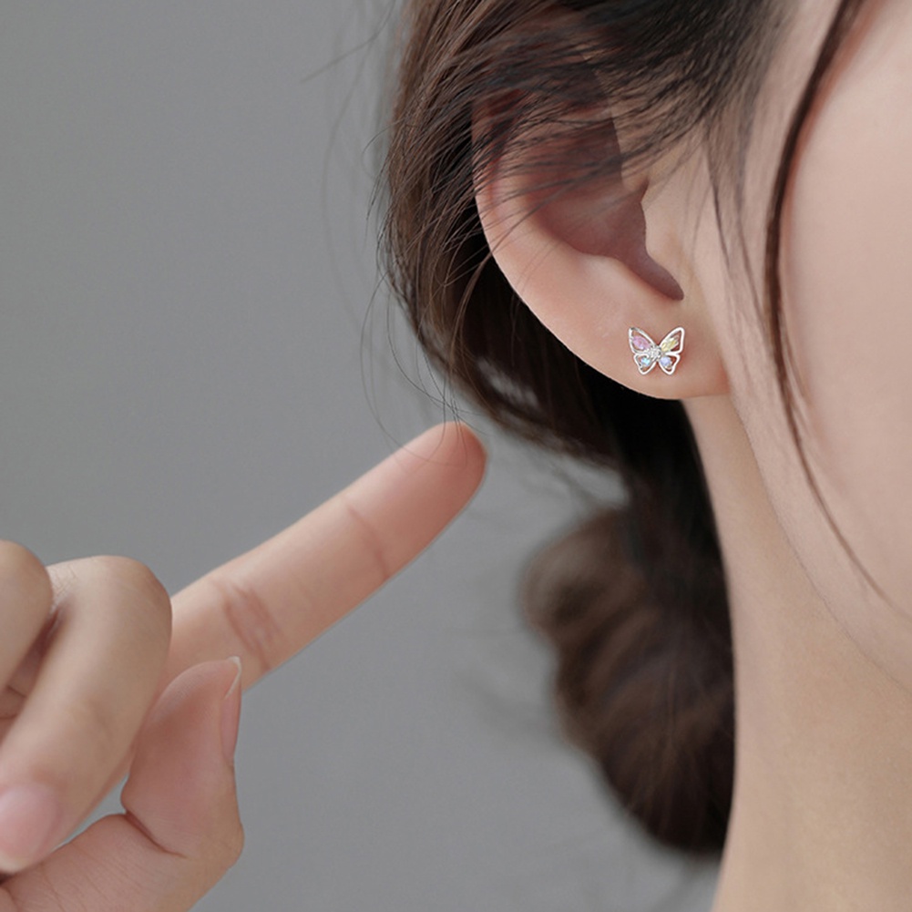 Bông Tai Hình Bướm Rỗng Đính Đá Zircon Nhiều Màu Sắc Thời Trang Hàn Quốc