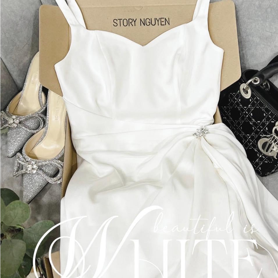 Đầm tiểu thư dáng dài sexy 2 dây tôn dáng xẻ tà cực đẹp, chất vải phi cao cấp