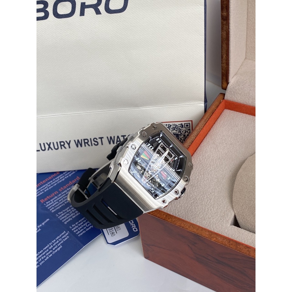 Đồng Hồ Nam Hanboro HBR 983 Black - Dây Cao Su , Máy Automatic , Size 48mm