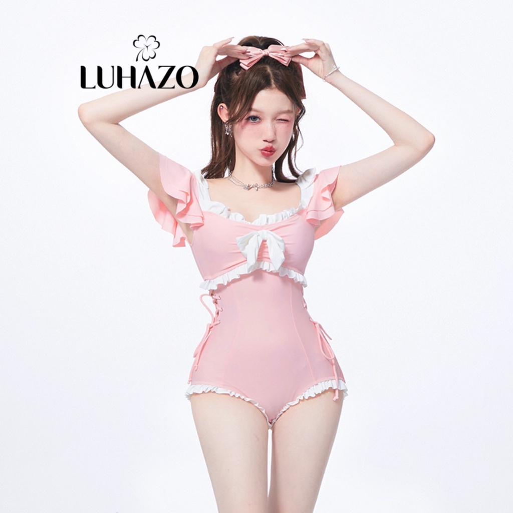 Bikini 1 mảnh liền thân hai màu xanh hồng phong cách tiểu thư nơ xinh xắn bigsize LUHAZO Quảng Châu chất đẹp 99156 B-4.4