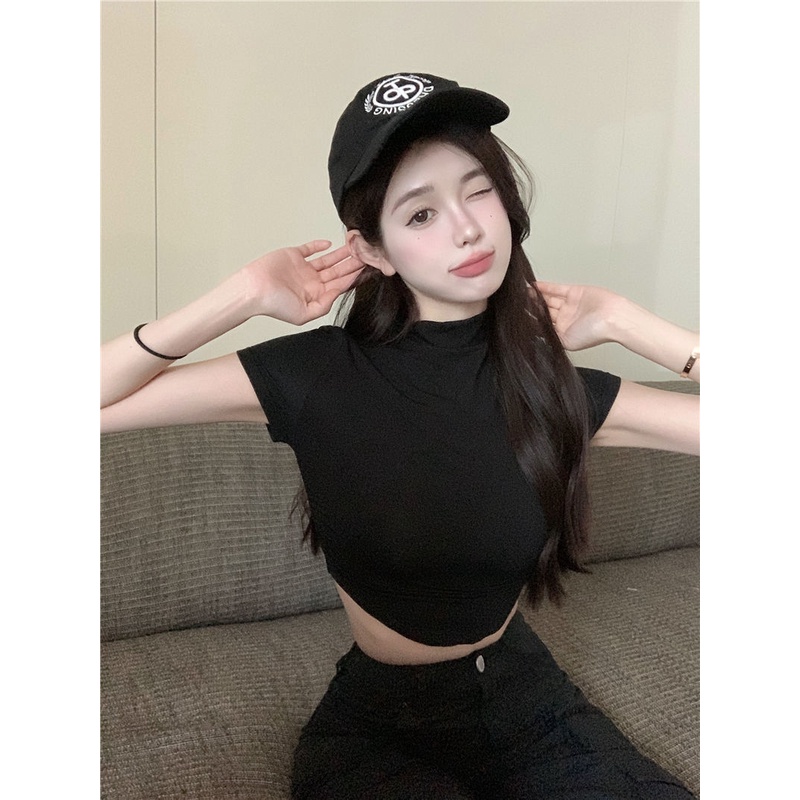 COZOK Áo Thun Tay Ngắn Cổ Cao Màu Sắc Đơn Giản Dành Cho Nữ