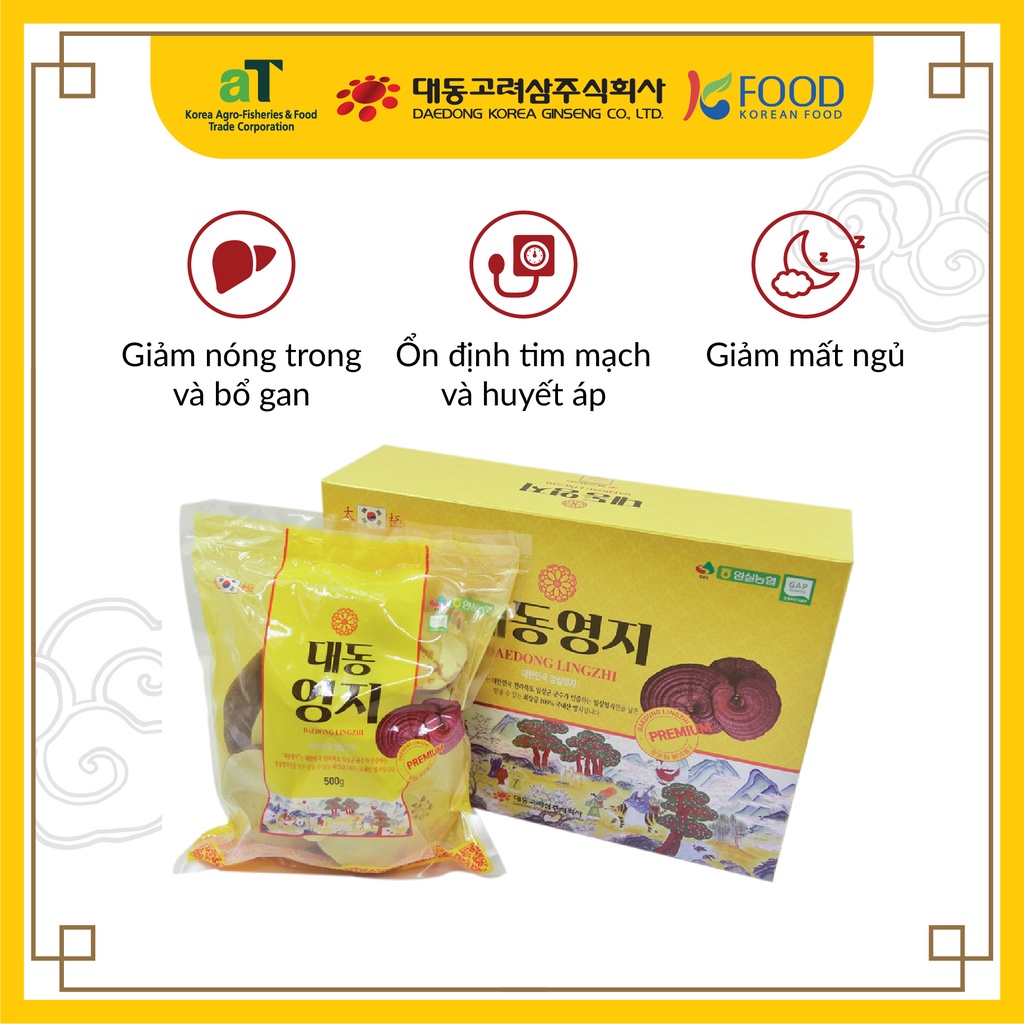 Nấm Linh Chi DAEDONG GINSENG Hàn Quốc 1kg Dạng Hộp 2 Túi x 0.5kg