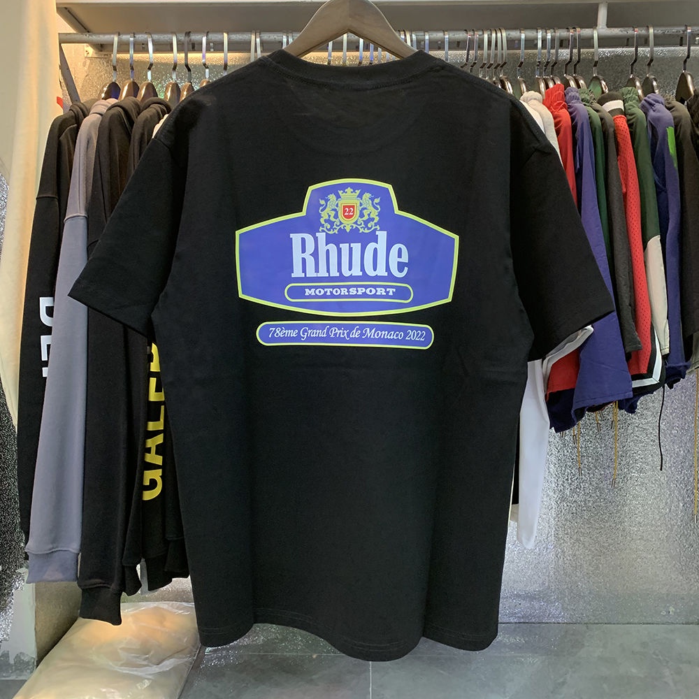 Áo Thun cotton Ngắn Tay In Hình RHUDE Motorsport Thời Trang Unisex Cá Tính