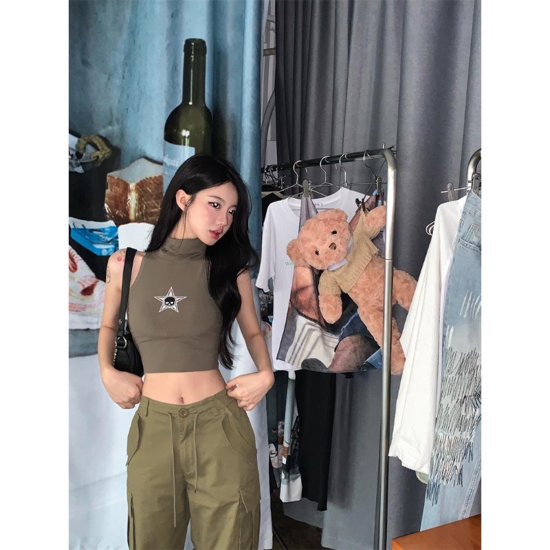 COZOK Áo Sát Nách Dáng Ôm In Hình Đầu Lâu Cá Tính Quyến Rũ