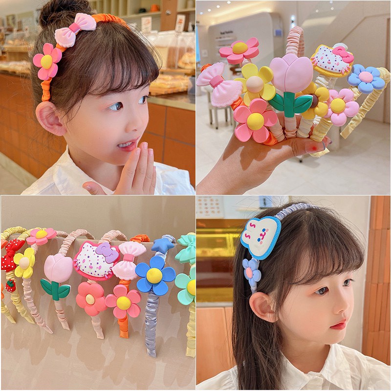 Băng Đô Cài Tóc Xếp Ly Chống Trượt In Họa Tiết Hoạt Hình Dễ Thương Thời Trang Cho Bé