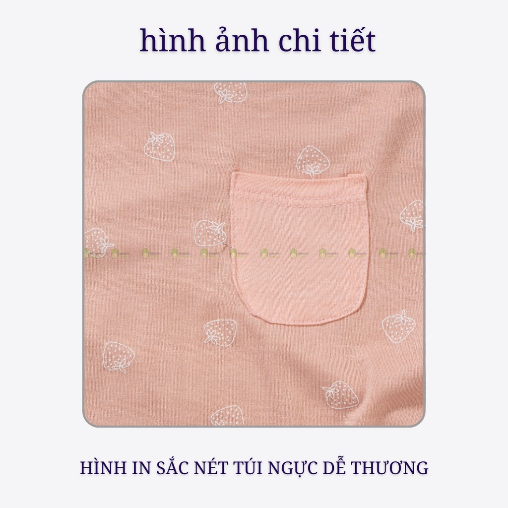 Bộ Cộc Tay Bé Gái, Bé Trai RIMINO  Vải Thun Lạnh Họa Tiết Dâu Tây Túi Ngực, Đồ Bộ Cho Bé Mặc Nhà Hè KW304