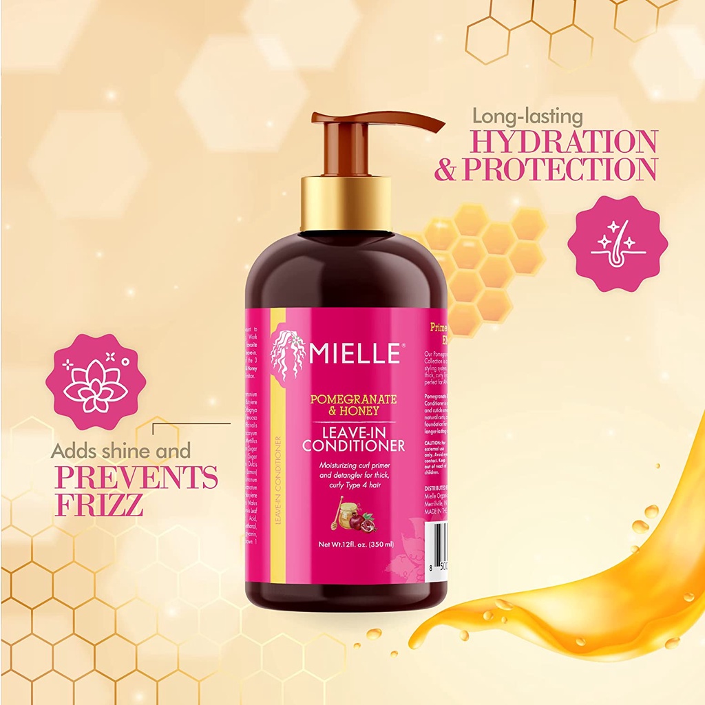 Xả khô Mielle Organics Pomegranate Honey Leave-In Conditioner 355ml dưỡng ẩm, phục hồi hư tổn và gỡ rối cho tóc xoăn