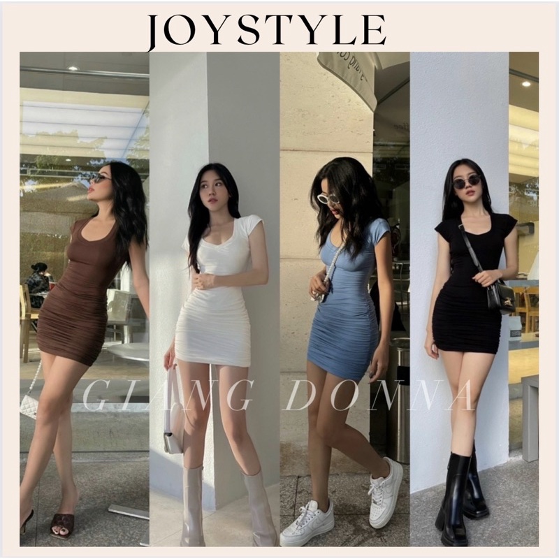 Đầm body cổ tim tay con JOYSTYLE dáng basic siêu đẹp 4 màu như hình