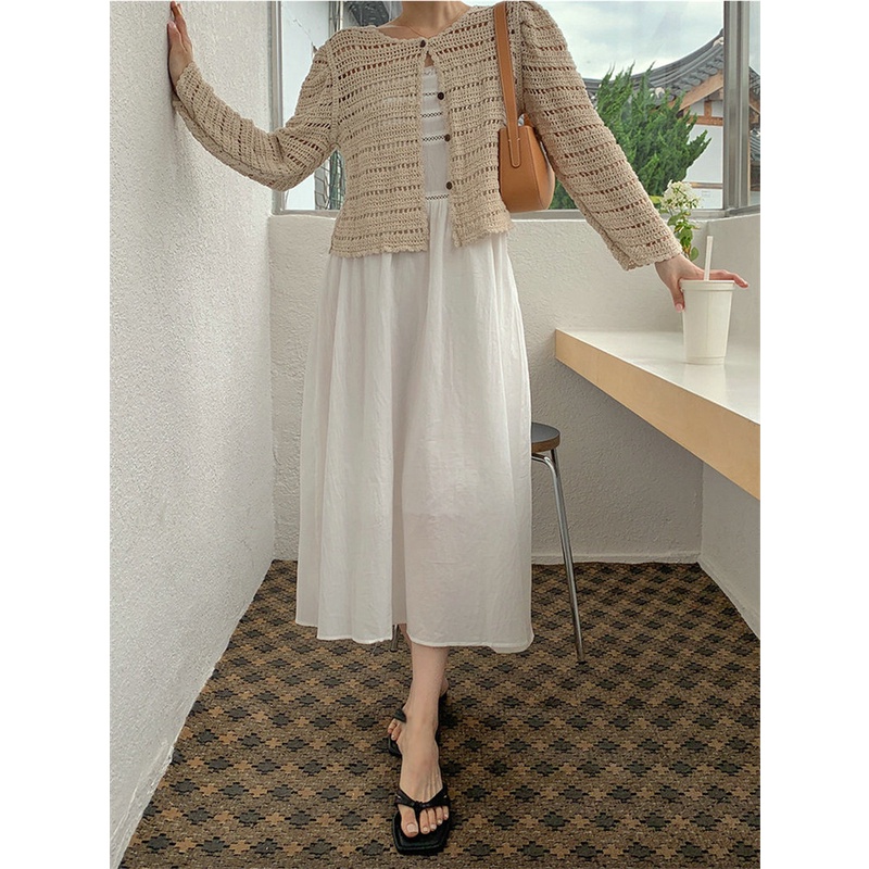 Áo dệt kim SUXI thiết kế khoét lỗ phong cách Hàn Quốc thời trang chống nắng mùa hè cho nữ