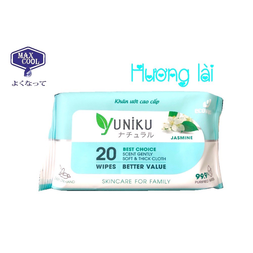 Khăn giấy ướt cao cấp Yuniku 20 TỜ  Hương Phấn/ Hương Lài / Hương Trà Xanh - HÀNG CHÍNH HÃNG MAX COOL