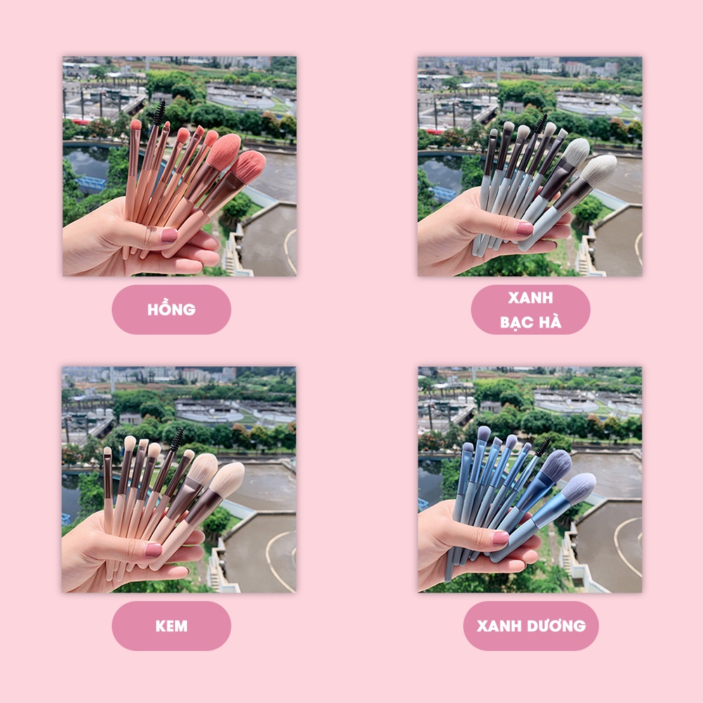 Cọ trang điểm Mivino bộ cọ trang điểm lông mềm 8 cây chuyên nghiệp cọ che khuyết điểm đa năng CO03