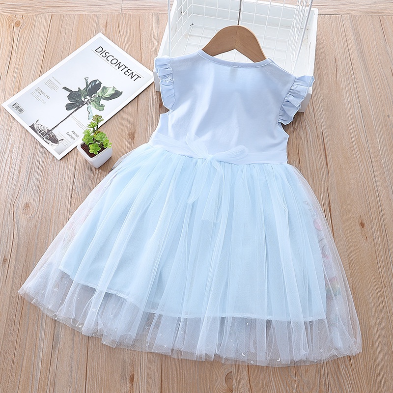 Đầm công chúa IQ ANGEL tay ngắn bằng vải cotton in họa tiết kỳ lân dành cho bé gái