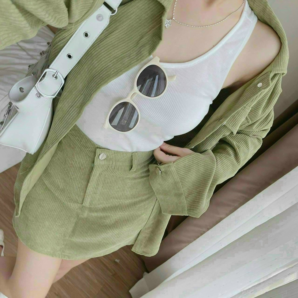 Set áo khoác phối váy chữ A ngắn năng động trẻ trung cho bạn nữ mặc đi chơi , du lịch ( không bao gồm áo thun trắng )