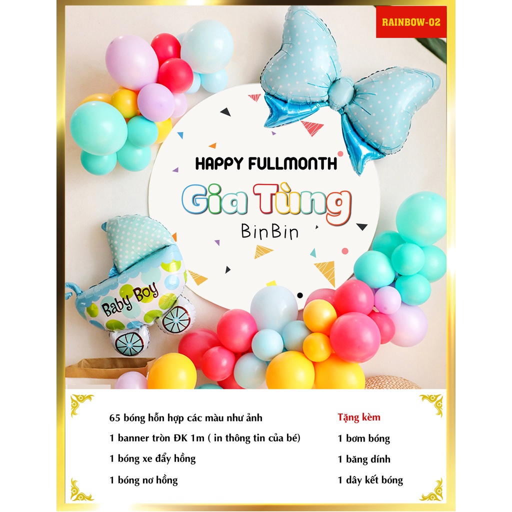 Set bóng trang trí đầy tháng, thôi nôi, sinh nhật cho bé (RAINBOW)