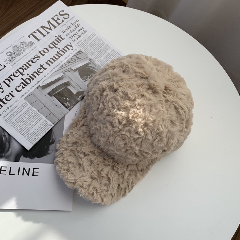 Mũ Bóng Chày Giả Lông Thỏ Dày Dặn Màu Trơn Thời Trang Mùa Đông Hàn Quốc Cho Nữ
