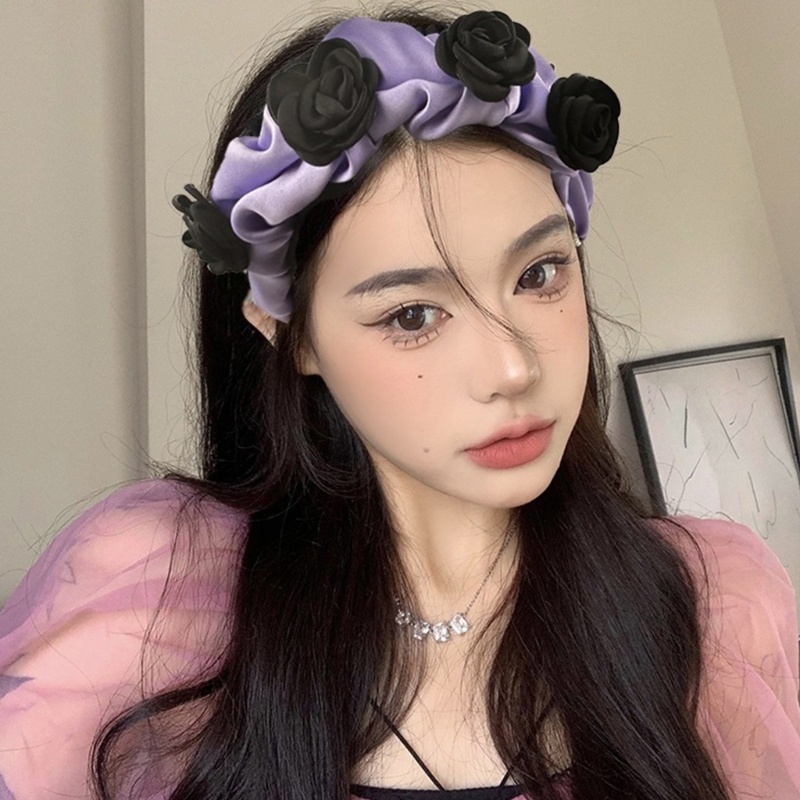 Băng Đô Cài Tóc Bằng Vải Satin Không Kẹp Họa Tiết Hoa Hồng Ngọt Ngào Thời Trang Cho Nữ
