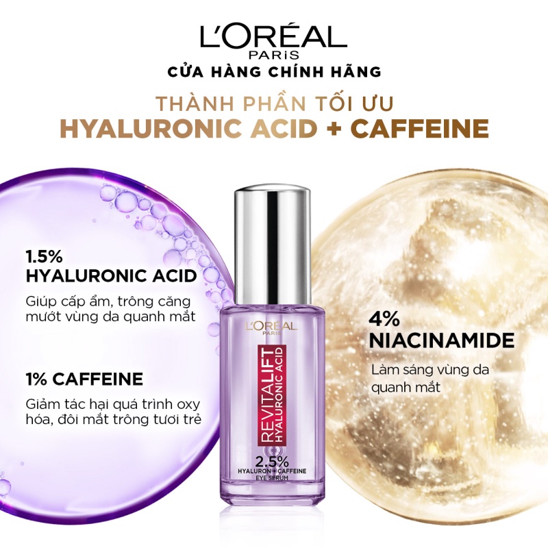 Bộ 2 serum cấp ẩm căng mướt da cho mắt và mặt Hyaluronic Acid L'Oreal Paris