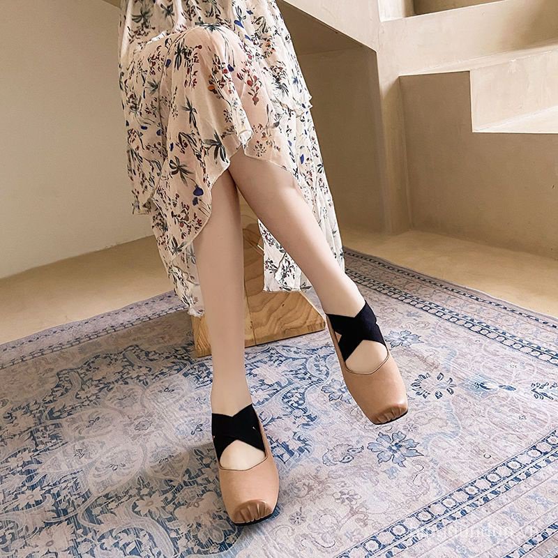 Giày Múa Ba Lê Mũi Vuông Đế Bằng Thắt Dây Chéo Phong Cách Retro Dành Cho Nữ