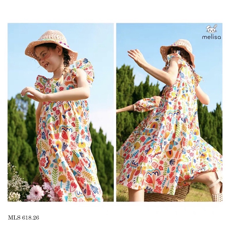 Đầm Melisa bé gái 3 tầng tay cánh tiên bé gái