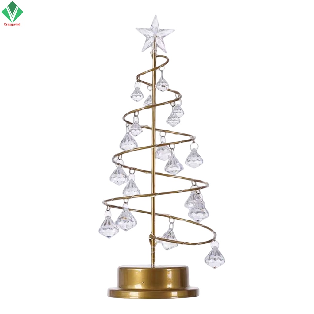 Cây Thông Giáng Sinh Bằng Sắt Có Đèn LED Pha Lê Ổn Định Để Bàn Trang Trí