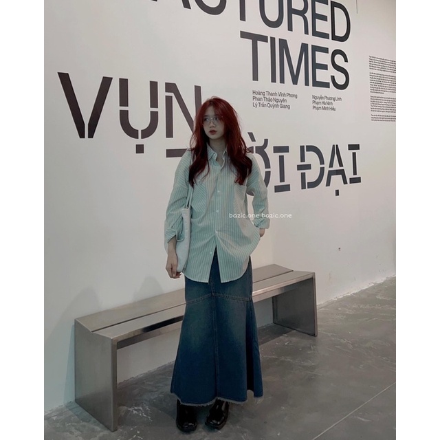 Áo sơ mi kẻ cotton form rộng, áo sơ mi kẻ 4 màu Bazic onee