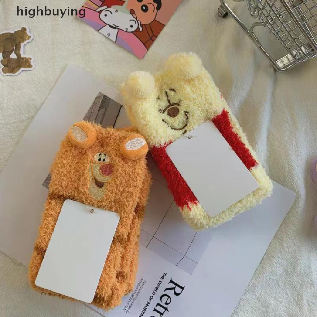 Hbvn Belle Mới Vớ Lông Cừu San Hô Dày Dặn Họa Tiết Hoạt Hình Winnie Tigger Dâu Tây Hổ Hoạt Hình Disney Cho Nữ