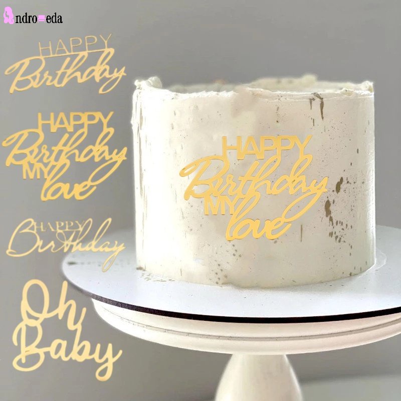 Que Cắm Trang Trí Bánh Kem Sinh Nhật / Đám Cưới Nhiều Kiểu Chữ Happy Birthday Bằng Acrylic Màu Vàng
