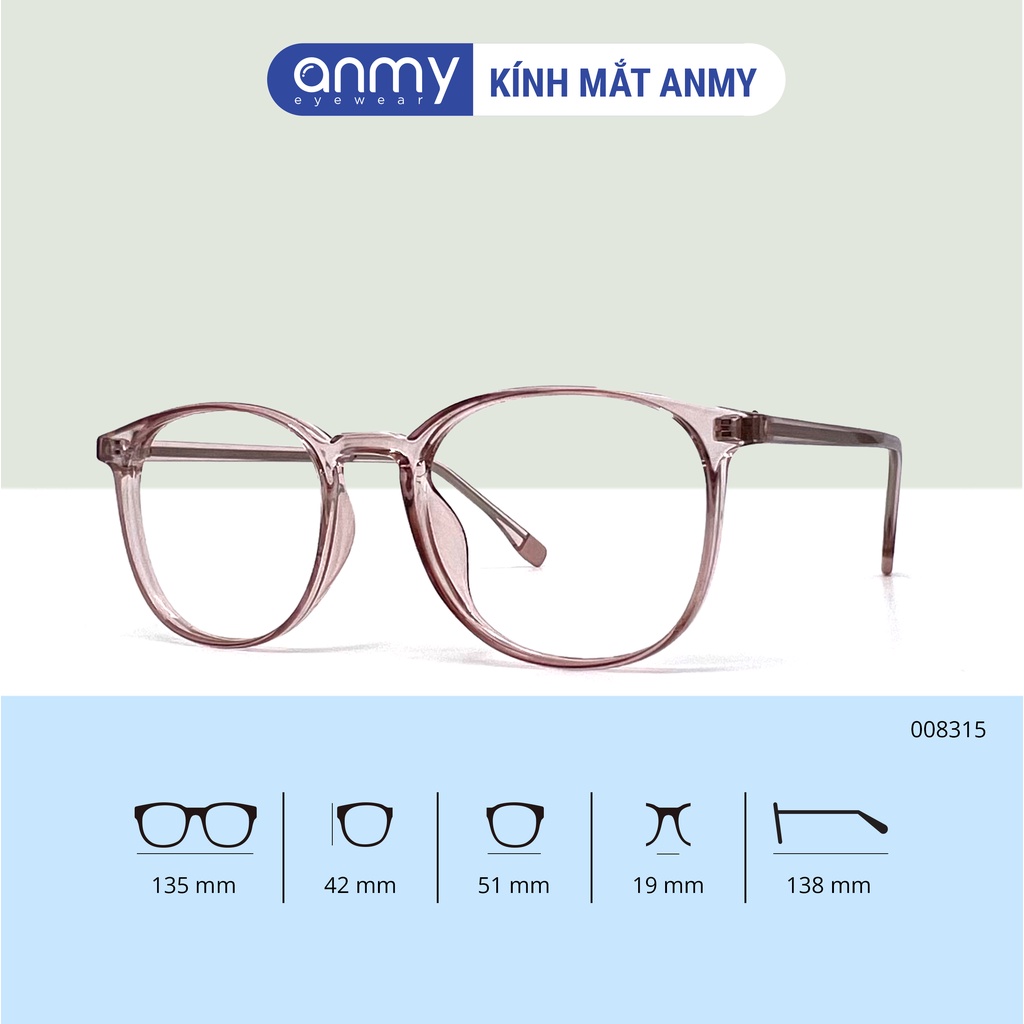 Gọng kính cận nam nữ Anmy chất liệu nhựa dẻo càng kính cốt kim loại chắc chắn nhiều màu sắc 8315