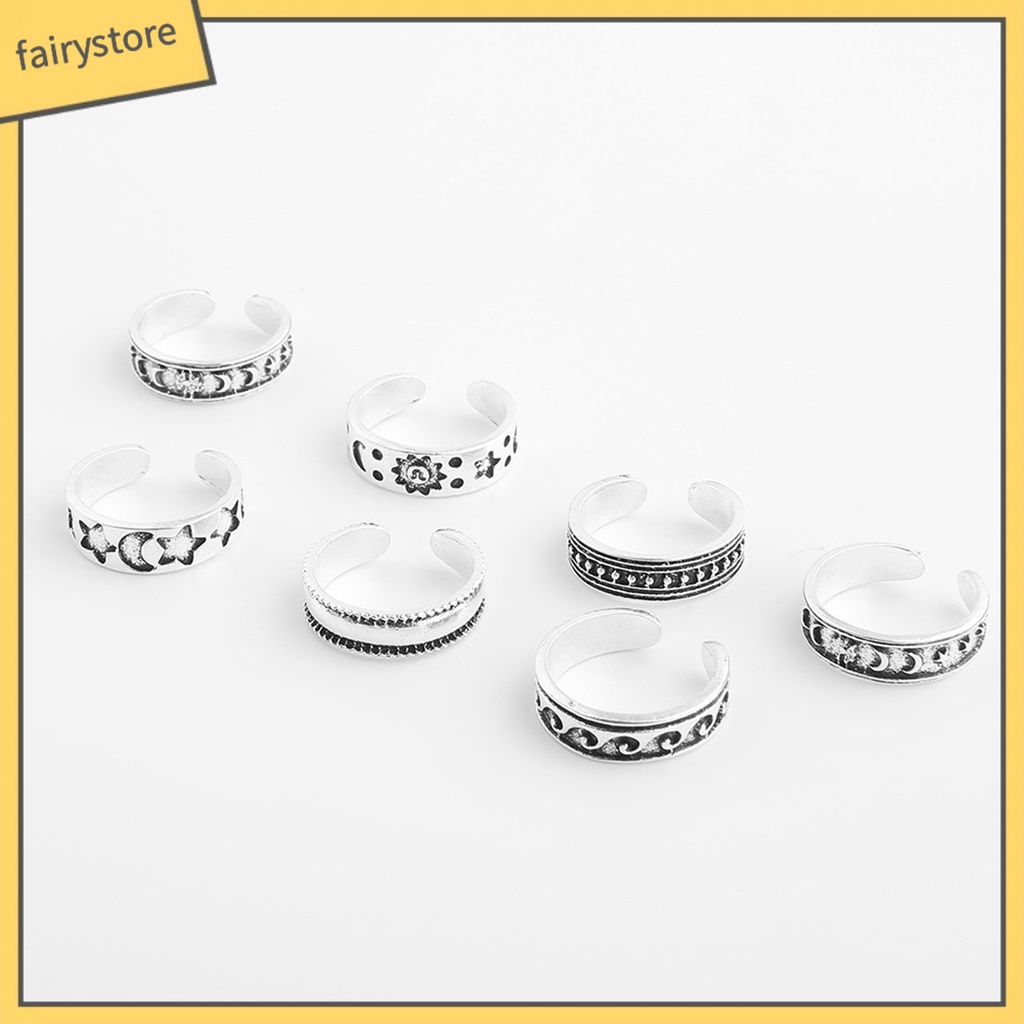 Set 1 / 7 Nhẫn Đeo Ngón Chân Mạ Điện Hình Trăng Sao Phong Cách Bohemian Thời Trang Đi Biển