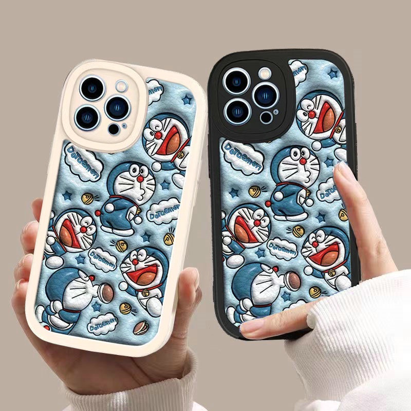 Xpn| Đối với iPhone 6 6s 7 8 Plus X Xr Xs Max 11 12 13 Pro Max Cặp đôi mềm Toàn màn hình Chúc mừng Doraemon 3D Hiệu ứng trực quan Vỏ điện thoại máy ảnh
