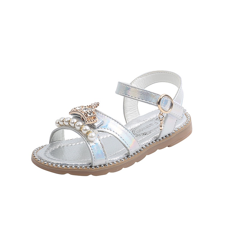 Xăng đan Đế Bằng Đính Ngọc Trai Thời Trang Đi Biển Xinh Xắn Cho Bé Gái