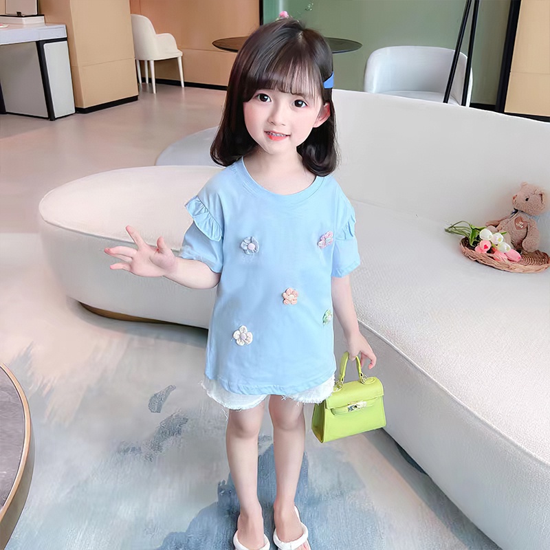 Áo Thun Ngắn Tay In Hoa Thời Trang Mùa Hè Mới Dành Cho Bé Gái 1-6 Tuổi