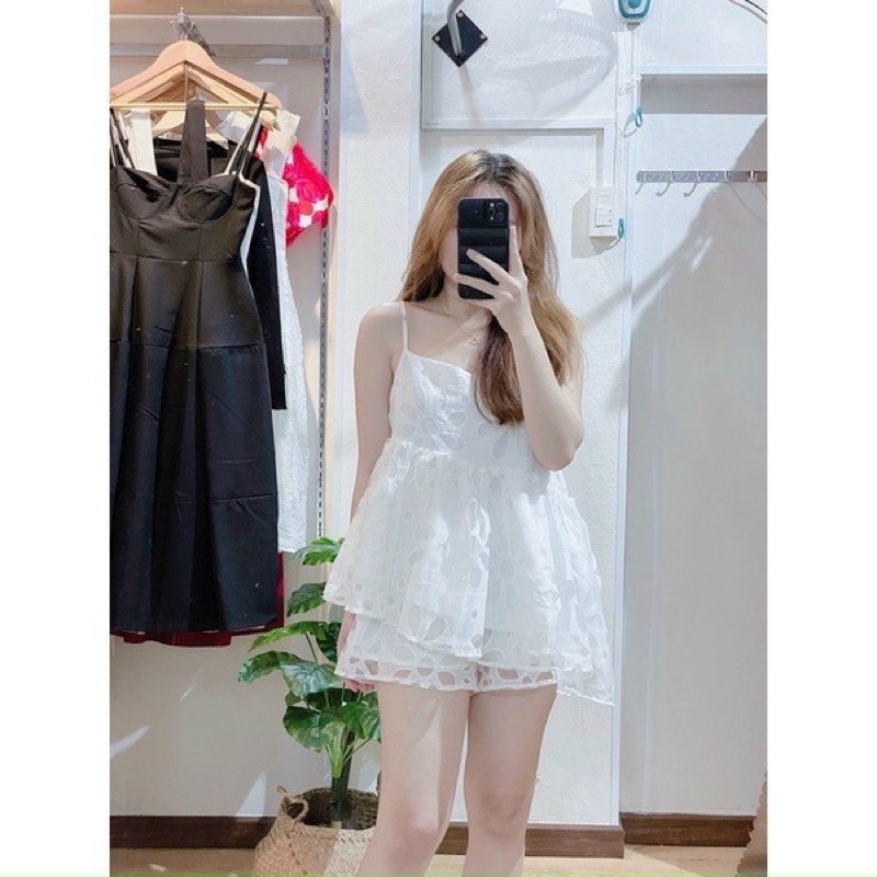 SET HAI DÂY VẠT CHÉO HOẠ TIẾT HOA NỔI Lazer PHỐI REN PHỒNG