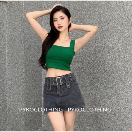 Áo ba lỗ cổ vuông hai lớp PYKO có mút đệm trẻ trung áo croptop hai dây bảng to 2 lớp basic chất vải borip tôn dáng | BigBuy360 - bigbuy360.vn